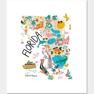 Florida whimsical Map//custom map design and pattern Posters and Art